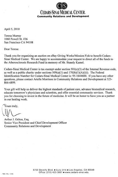 Cedars Sinai Letter